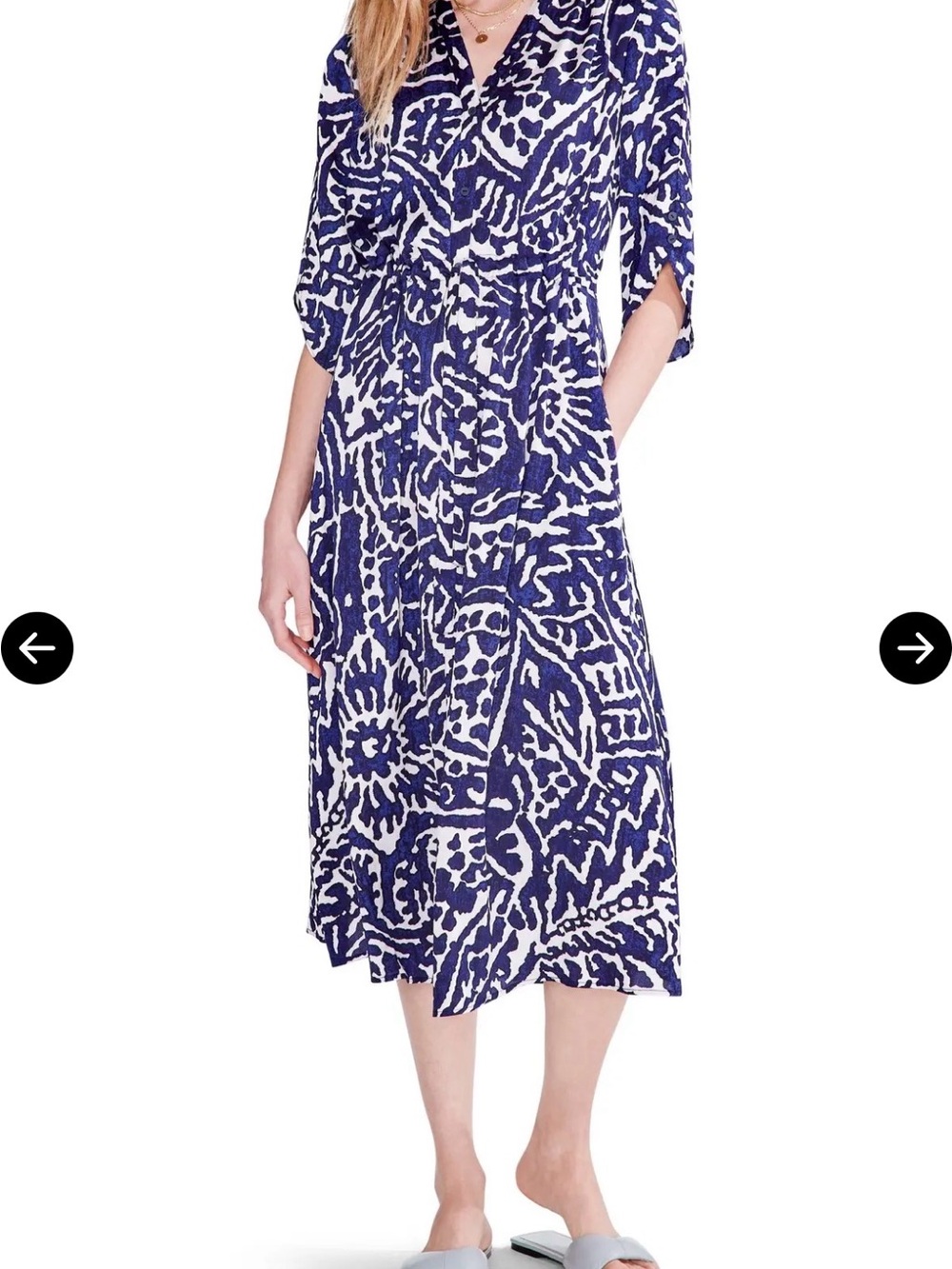 NIC+ZOE Blue and White Printed Midi Shirt Dress